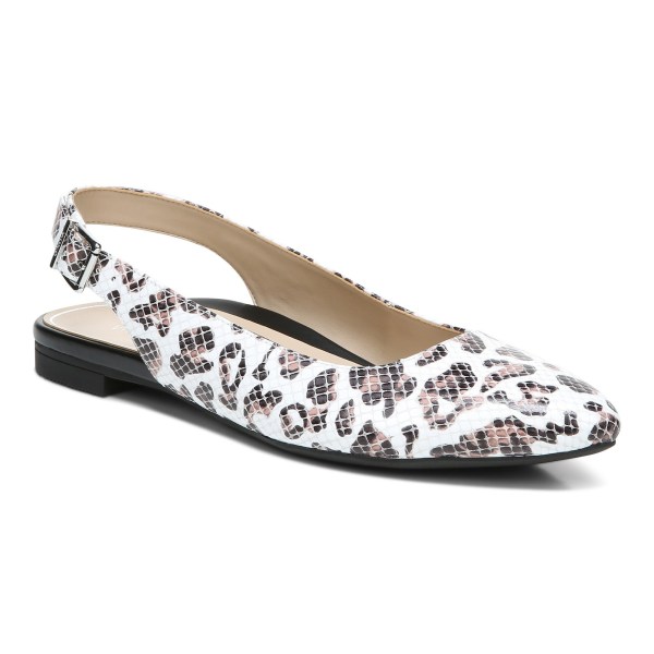 Vionic Flats Ireland - Jade Slingback Flat White Leopard - Womens Shoes On Sale | OLNGH-9652